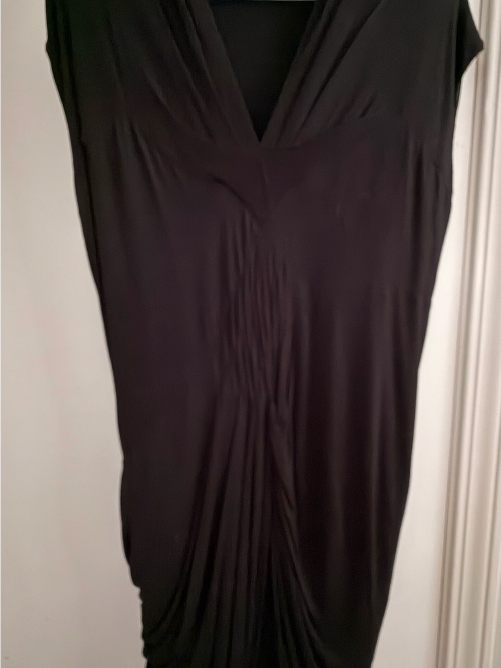 L.A.M.B. Black V-Neck Midi Dress with Ruching